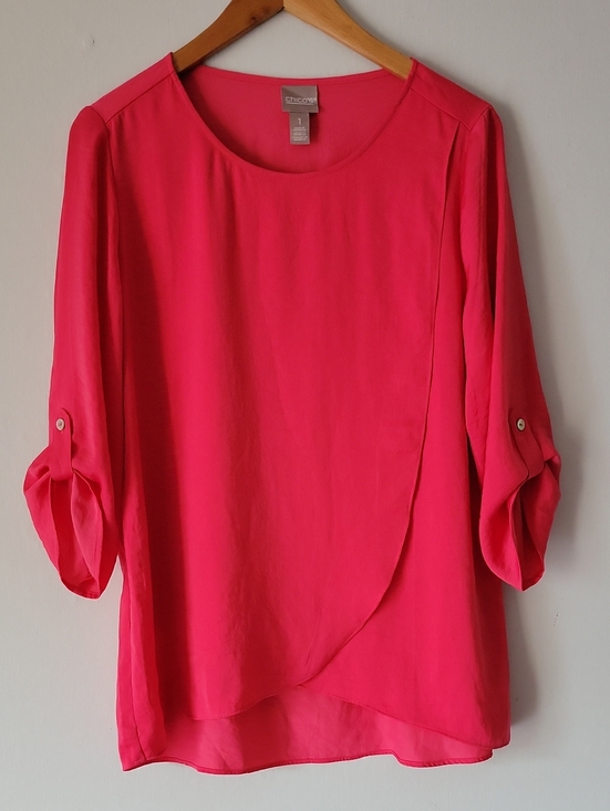 Chico's Tops - Chico's Hot Pink Draped Roll-Tab Blouse